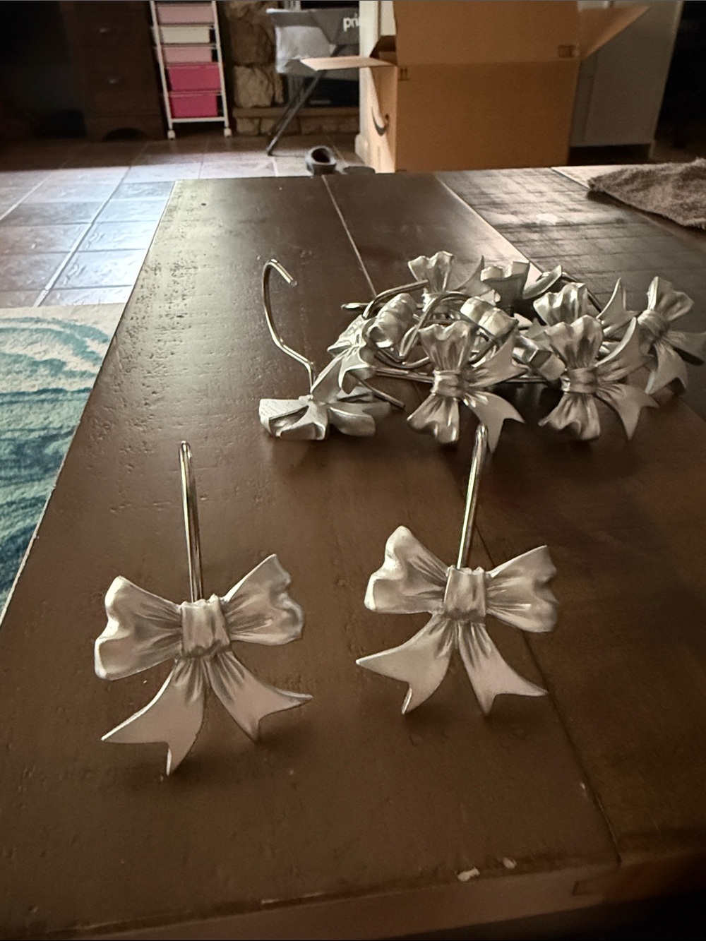 Set of Decorative Bow Shower Curtain Hooks - Silver Bows (12)